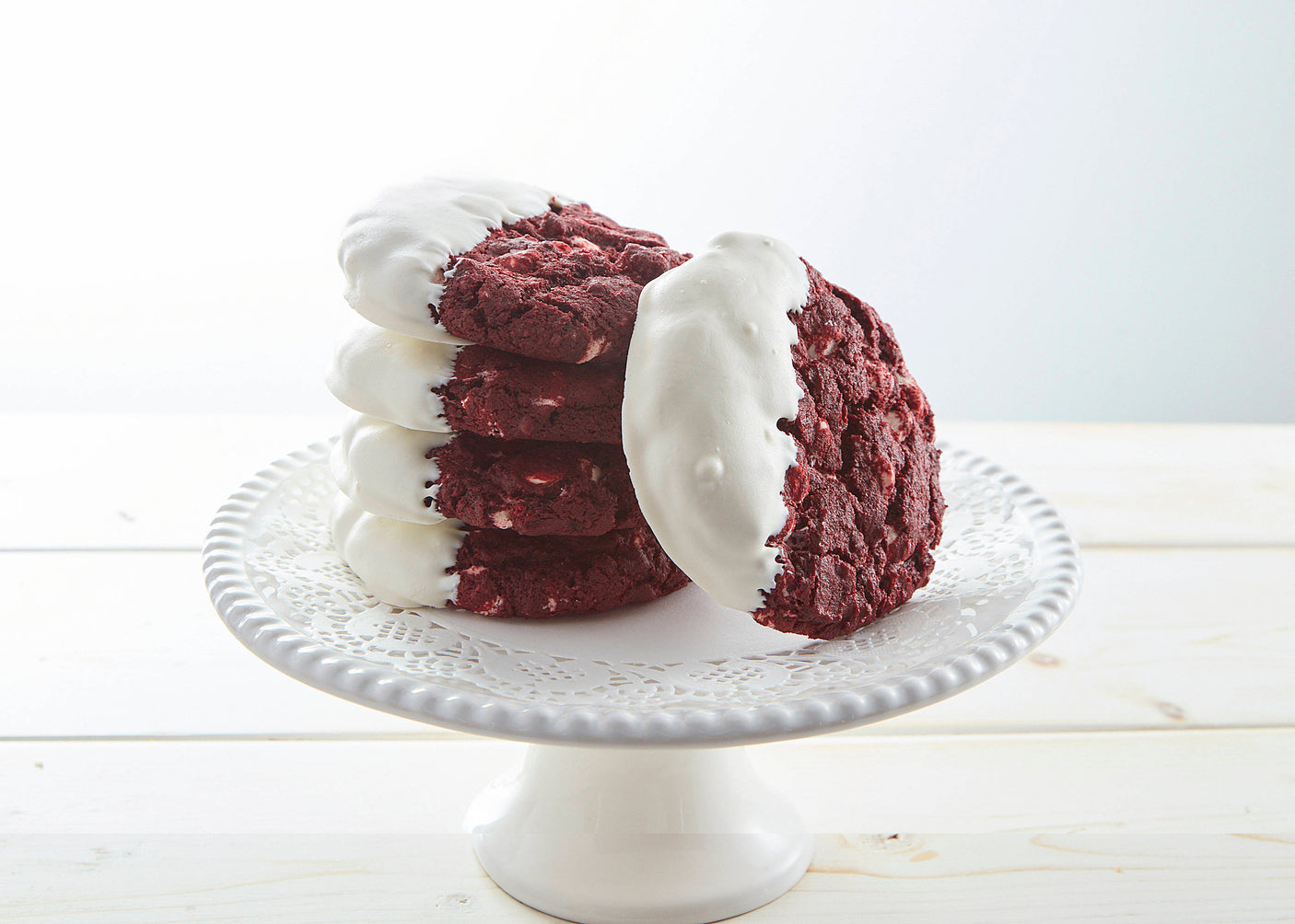 White-Dipped Red Velvet Cookies
